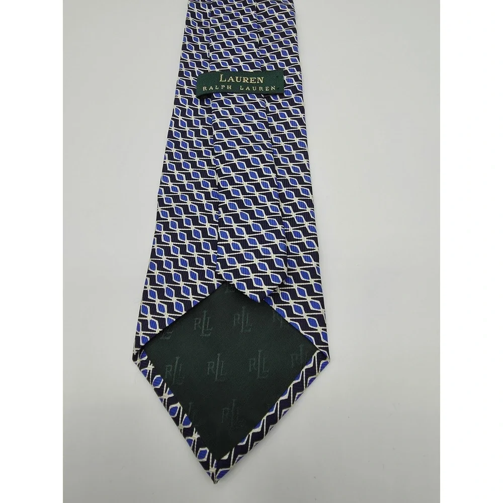Lauren Ralph Lauren Silk Geometric Men's Tie Blue White Woven 57
